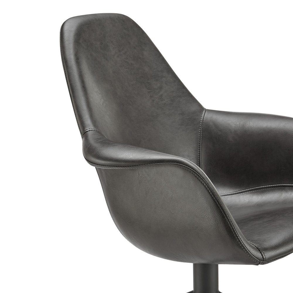 Gray Charcoal And Black Faux Leather And Steel Swivel Dining Arm Chair