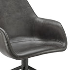 Gray Charcoal And Black Faux Leather And Steel Swivel Dining Arm Chair
