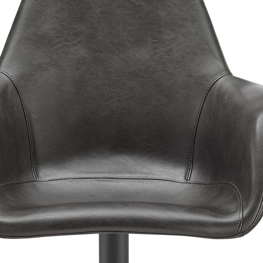 Gray Charcoal And Black Faux Leather And Steel Swivel Dining Arm Chair