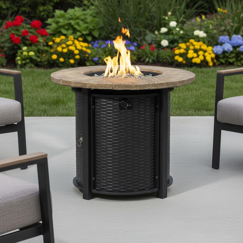 50000 BTU 30" Black And Brown Steel Propane Round Fire Pit