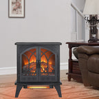 24" Black Carved Geometric Metal Electric Fireplace