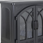 24" Black Carved Geometric Metal Electric Fireplace