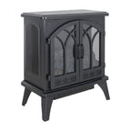 24" Black Carved Geometric Metal Electric Fireplace