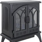 24" Black Carved Geometric Metal Electric Fireplace