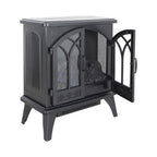 24" Black Carved Geometric Metal Electric Fireplace