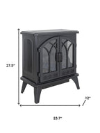 24" Black Carved Geometric Metal Electric Fireplace