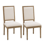 Set of Two Beige And Natural Linen And Solid Wood Dining Side Chairs