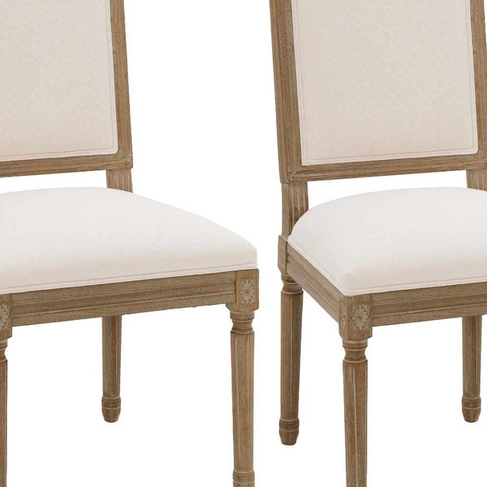 Set of Two Beige And Natural Linen And Solid Wood Dining Side Chairs