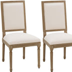 Set of Two Beige And Natural Linen And Solid Wood Dining Side Chairs