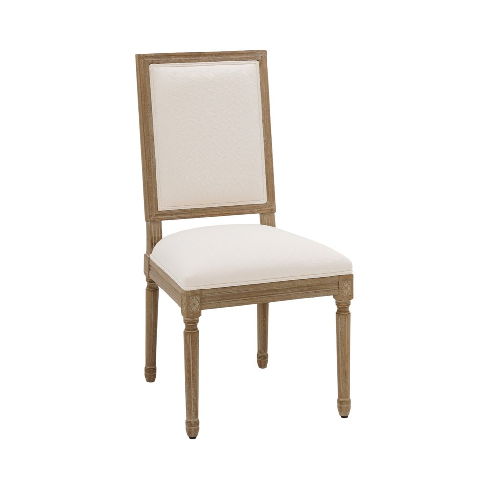 Set of Two Beige And Natural Linen And Solid Wood Dining Side Chairs