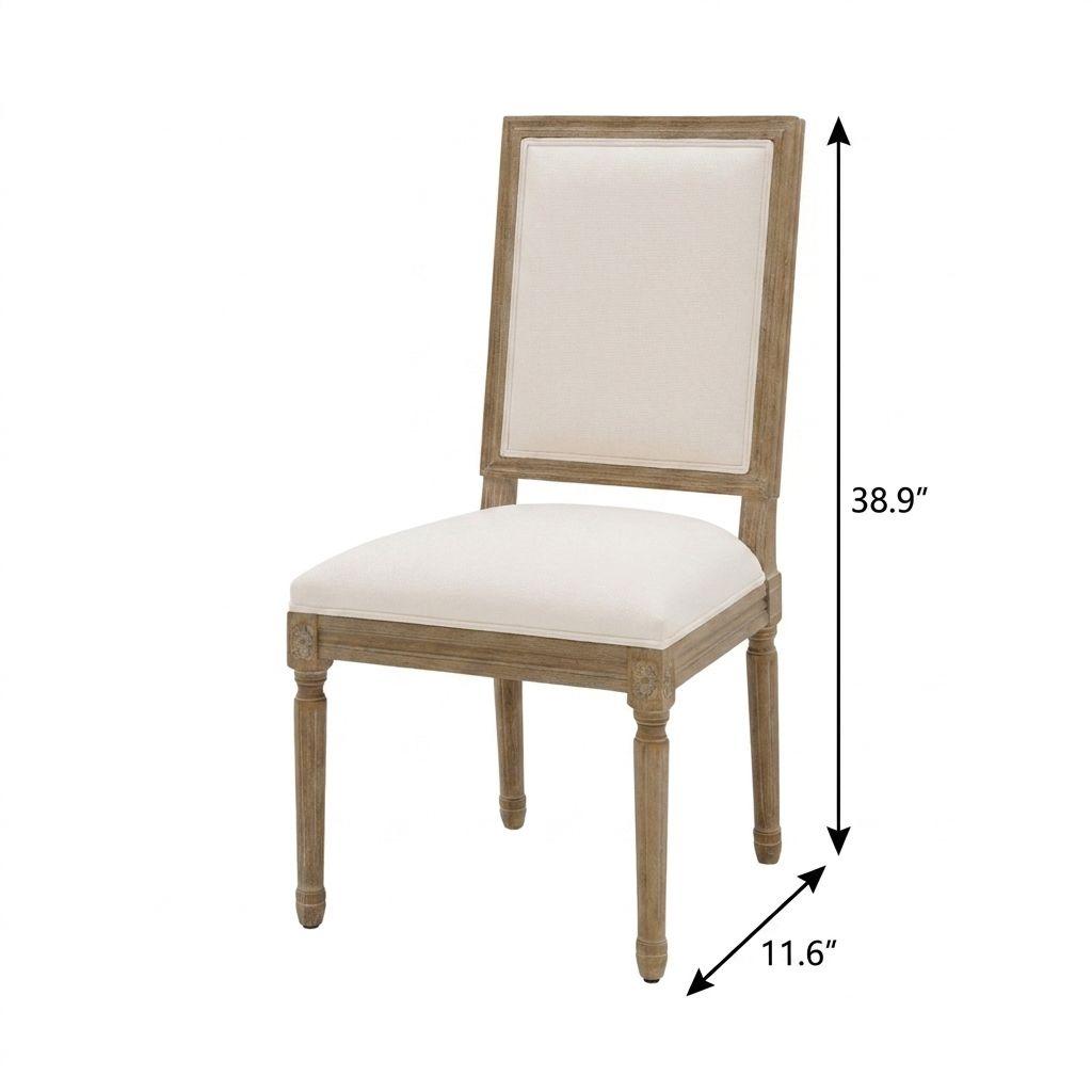 Set of Two Beige And Natural Linen And Solid Wood Dining Side Chairs