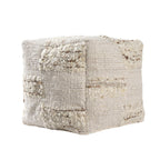 18" Off White And Natural Cotton Jute And Wool Checkered Cube Pouf Ottoman