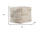 18" Off White And Natural Cotton Jute And Wool Checkered Cube Pouf Ottoman
