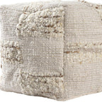 18" Off White And Natural Cotton Jute And Wool Checkered Cube Pouf Ottoman
