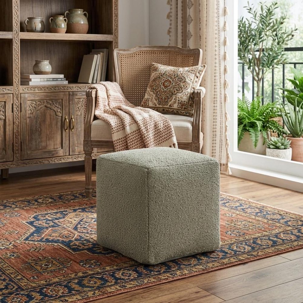 18" Sage Boucle Pouf Ottoman