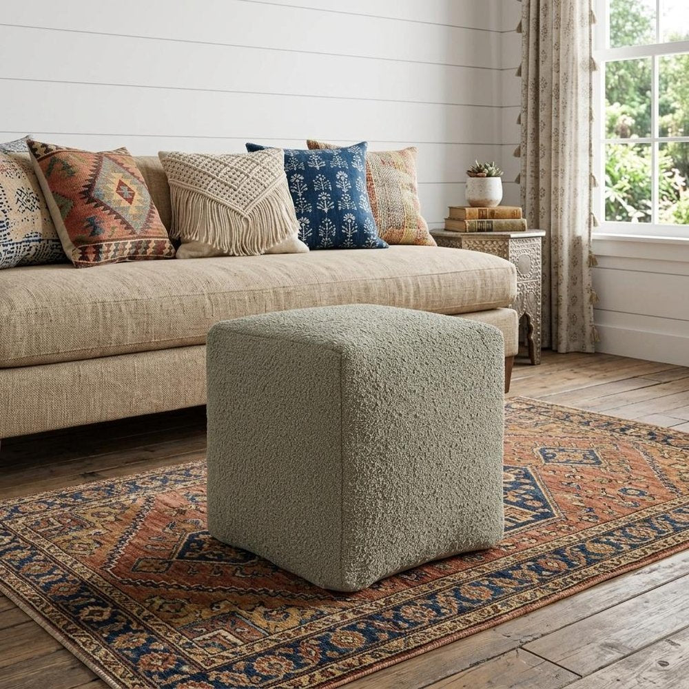 18" Sage Boucle Pouf Ottoman