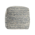 18" Blue and Ivory Cotton Jute and Wool Striped Cube Pouf Ottoman