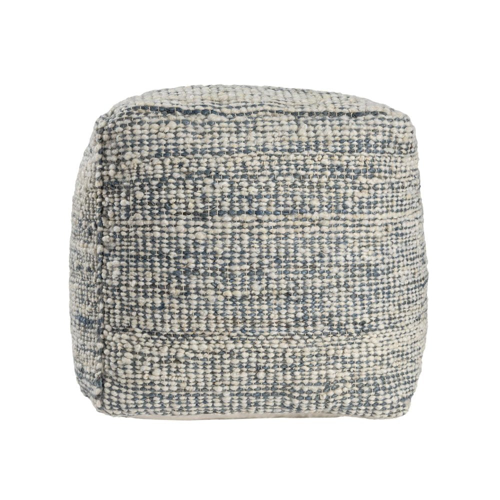 18" Blue and Ivory Cotton Jute and Wool Striped Cube Pouf Ottoman