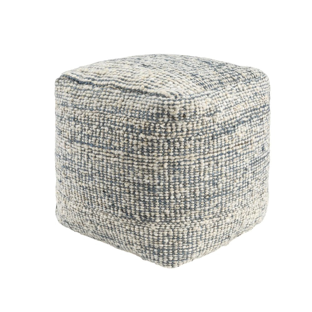 18" Blue and Ivory Cotton Jute and Wool Striped Cube Pouf Ottoman