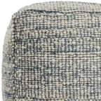 18" Blue and Ivory Cotton Jute and Wool Striped Cube Pouf Ottoman