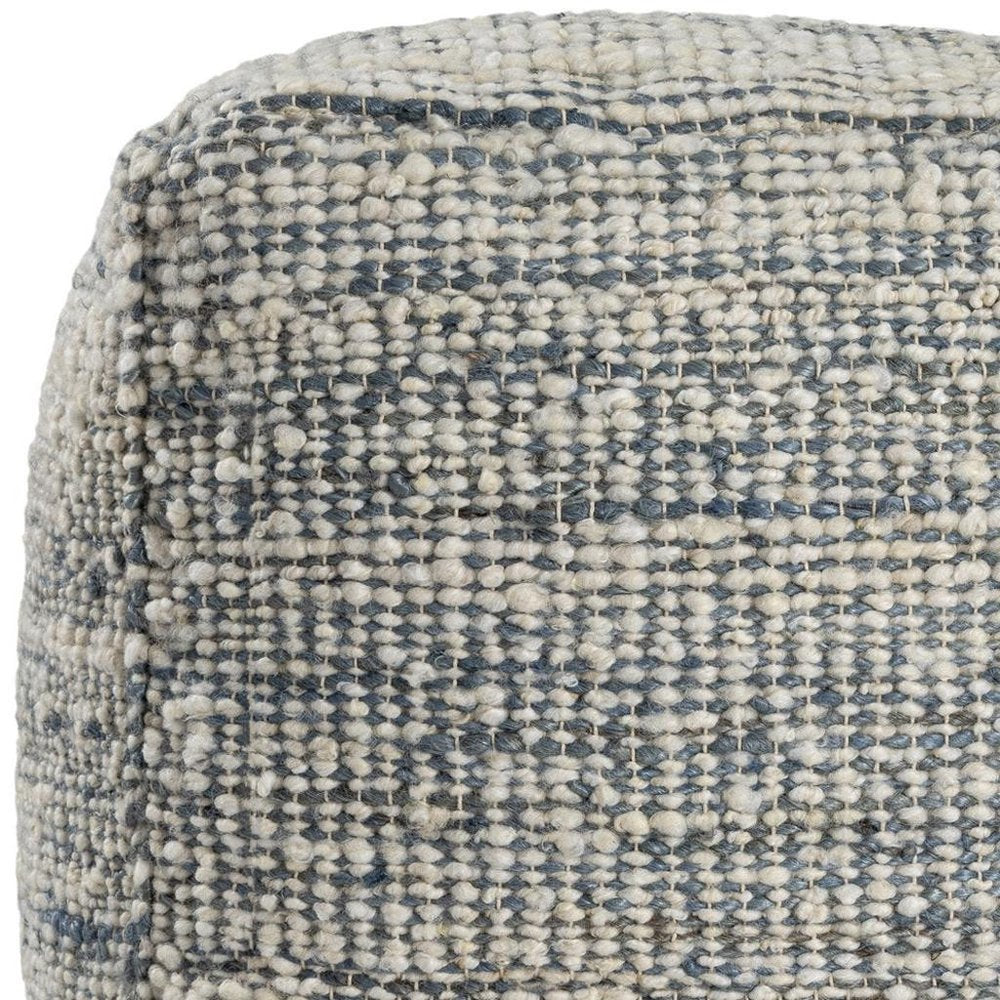18" Blue and Ivory Cotton Jute and Wool Striped Cube Pouf Ottoman