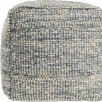 18" Blue and Ivory Cotton Jute and Wool Striped Cube Pouf Ottoman