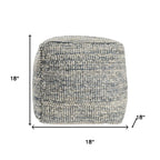 18" Blue and Ivory Cotton Jute and Wool Striped Cube Pouf Ottoman