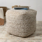 18" Ivory Cotton Wool And Jute Striped Pouf Ottoman