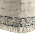 18" Ivory and Navy Blue Cotton and Wool Striped Pouf Ottoman