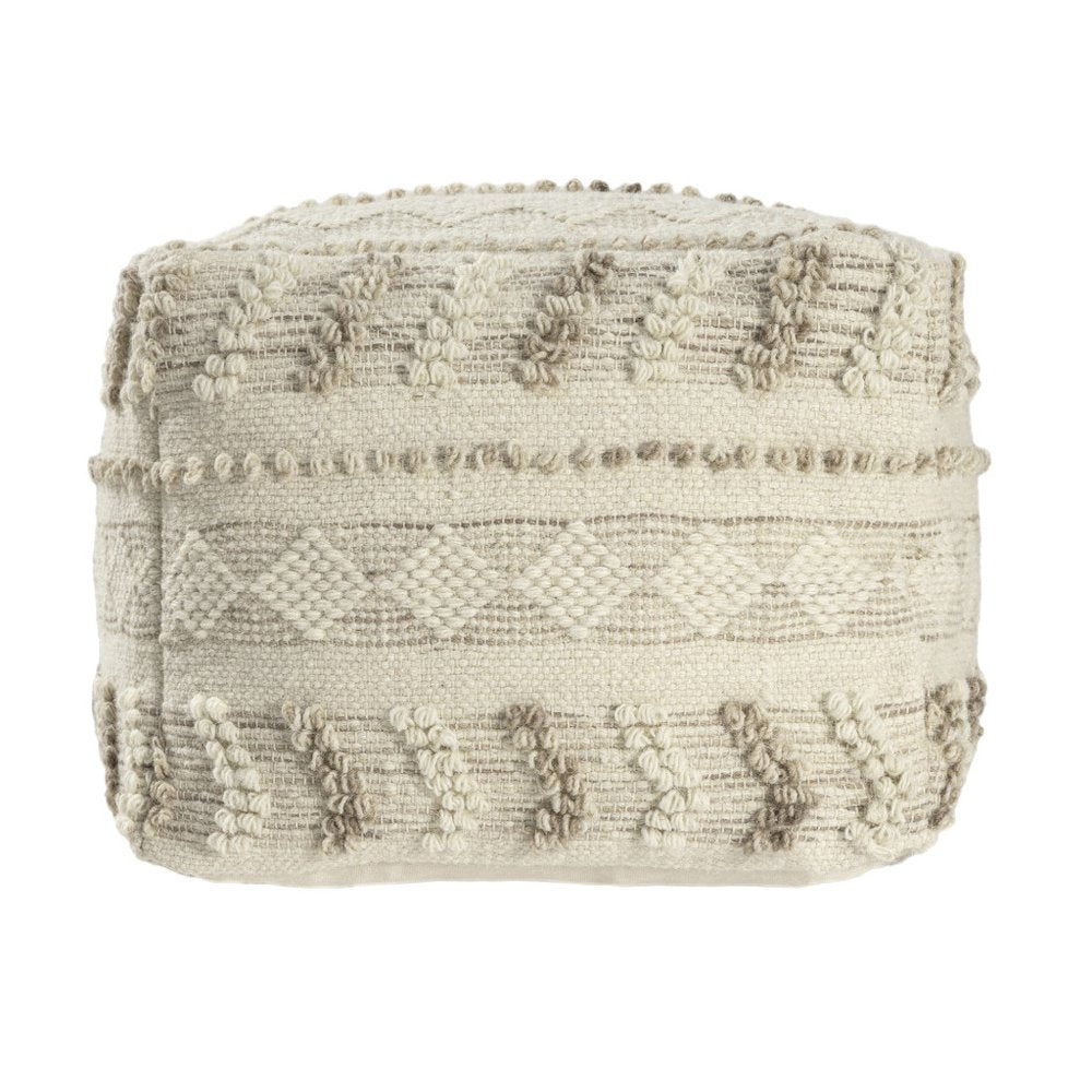 18" Ivory and Natural Cotton And Wool Striped Pouf Ottoman