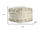 18" Ivory and Natural Cotton And Wool Striped Pouf Ottoman