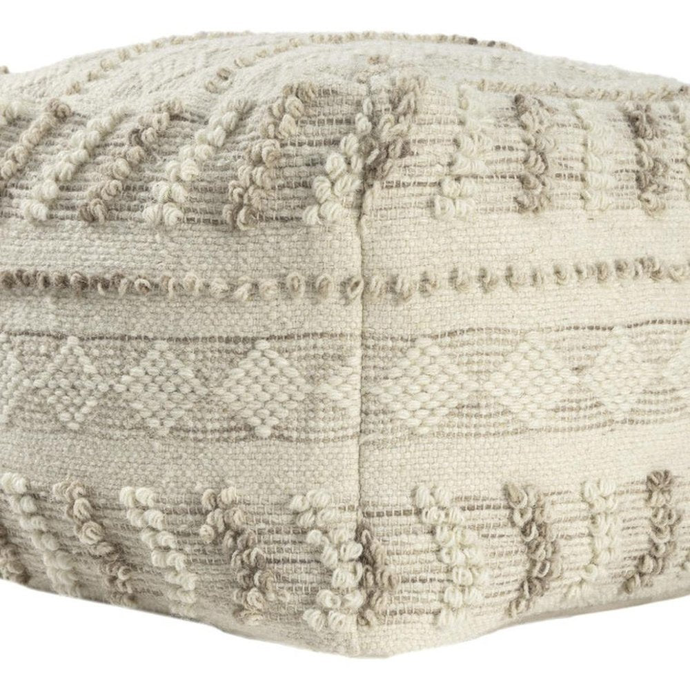 18" Ivory and Natural Cotton And Wool Striped Pouf Ottoman
