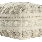 18" Ivory and Natural Cotton And Wool Striped Pouf Ottoman