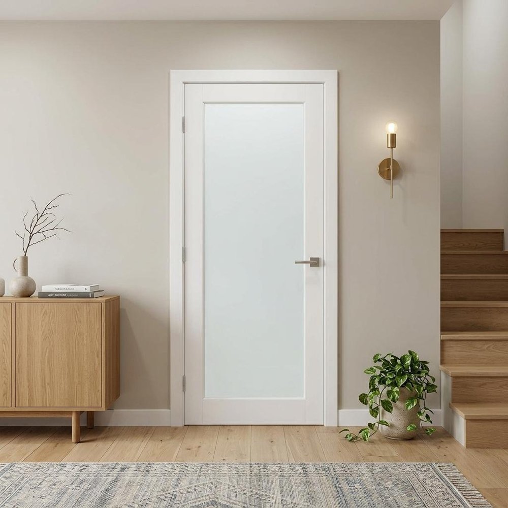 80" X 28" White Wood And Glass Slab Door