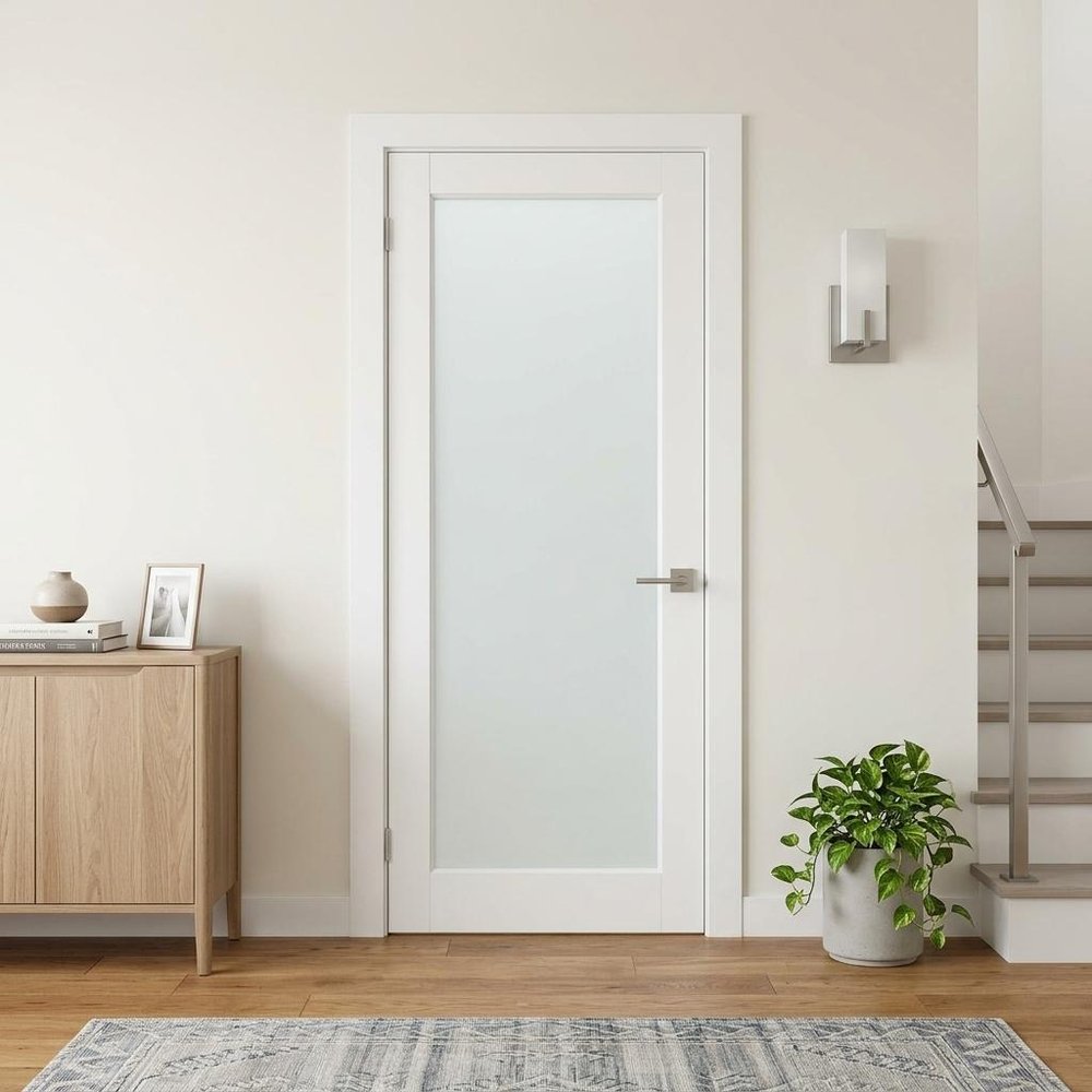 80" X 30" White Wood And Glass Slab Door