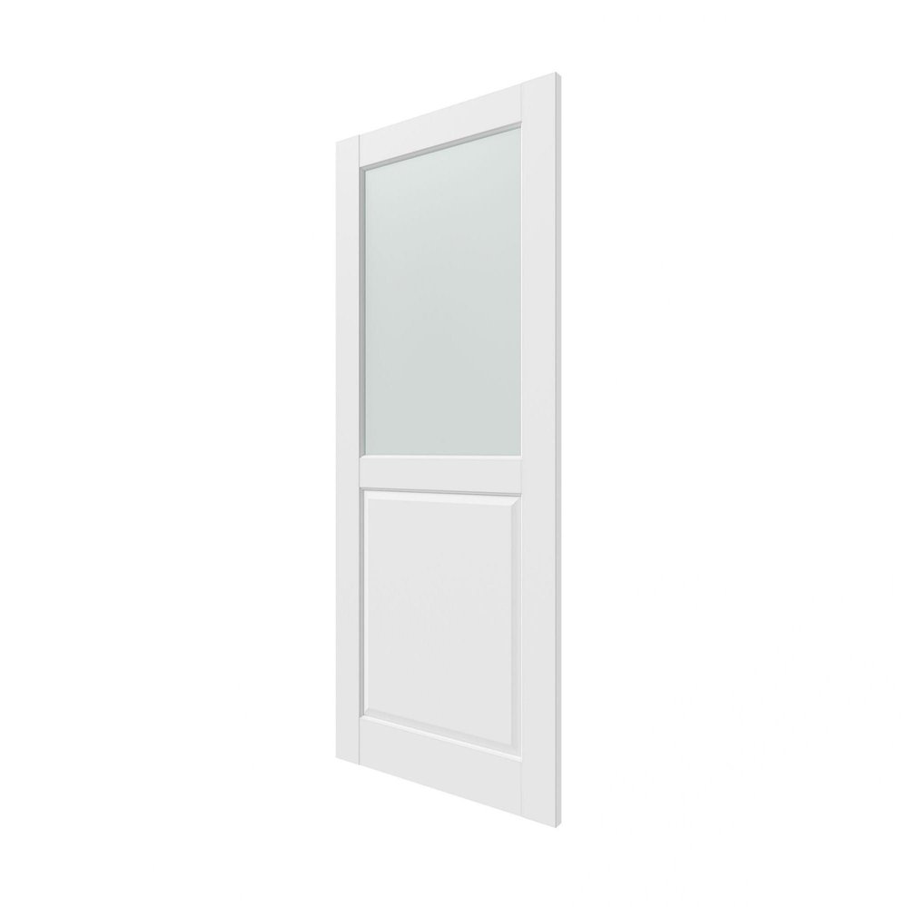 80" X 24" White Wood And Glass Slab Door