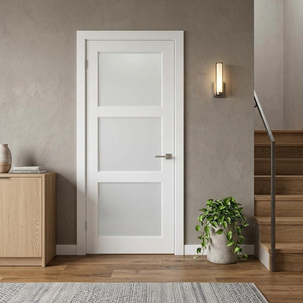 80" X 24" White Wood And Glass Slab Door