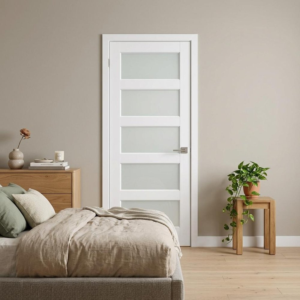 80" X 32" White Wood And Glass Slab Door