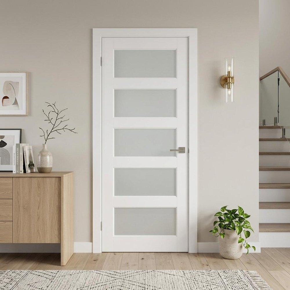 80" X 36" White Wood And Glass Slab Door