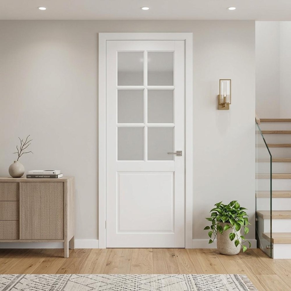 80" X 28" White Wood And Glass Slab Door