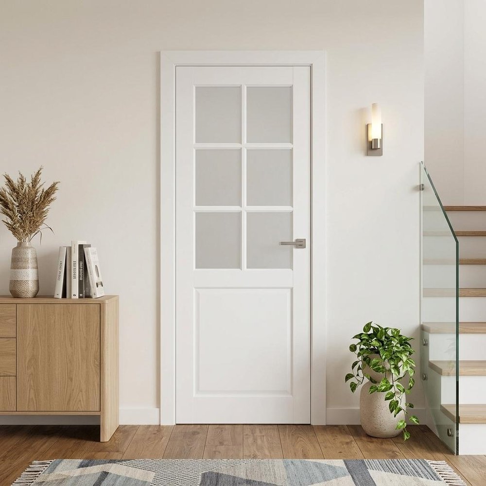 80" X 30" White Wood And Glass Slab Door