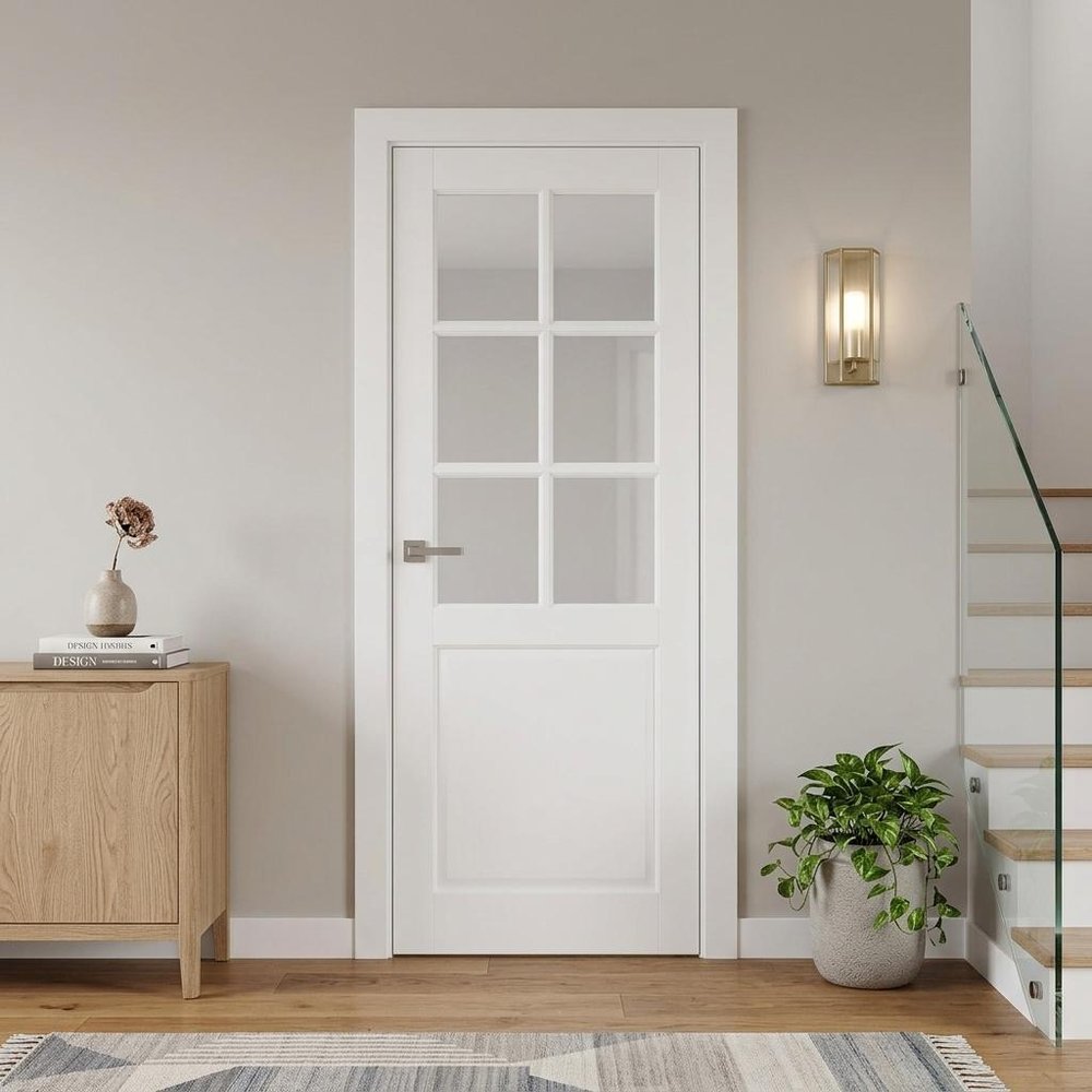 80" X 32" White Wood And Glass Slab Door