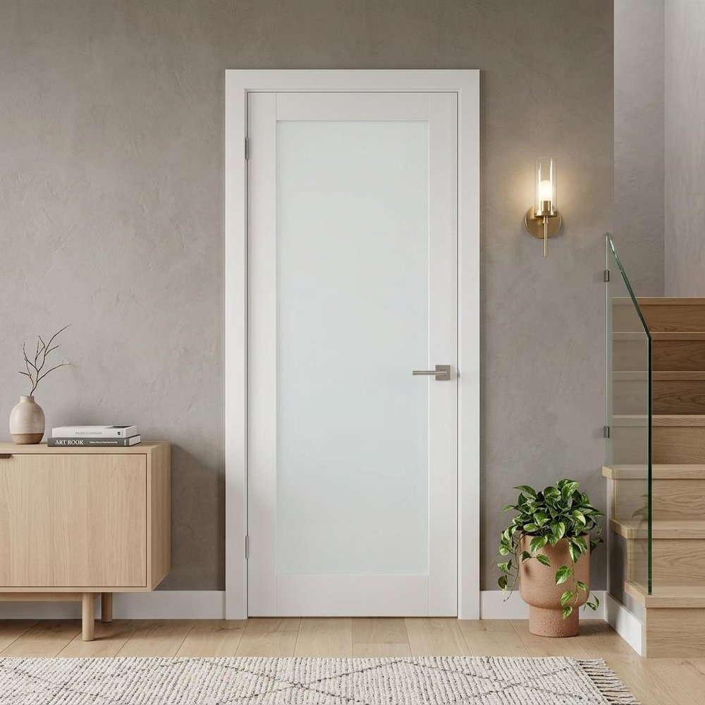80" X 28" White Wood And Glass Slab Door
