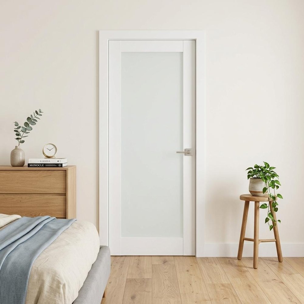 80" X 30" White Wood And Glass Slab Door