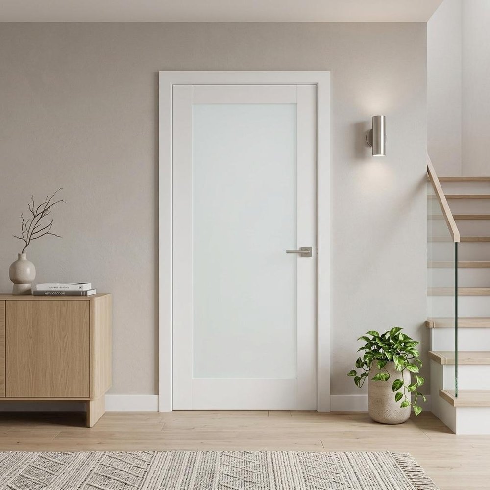 80" X 32" White Wood And Glass Slab Door