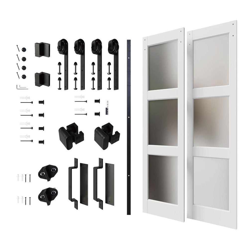Set Of Two 84" X 48" White Glass Sliding Closet Doors