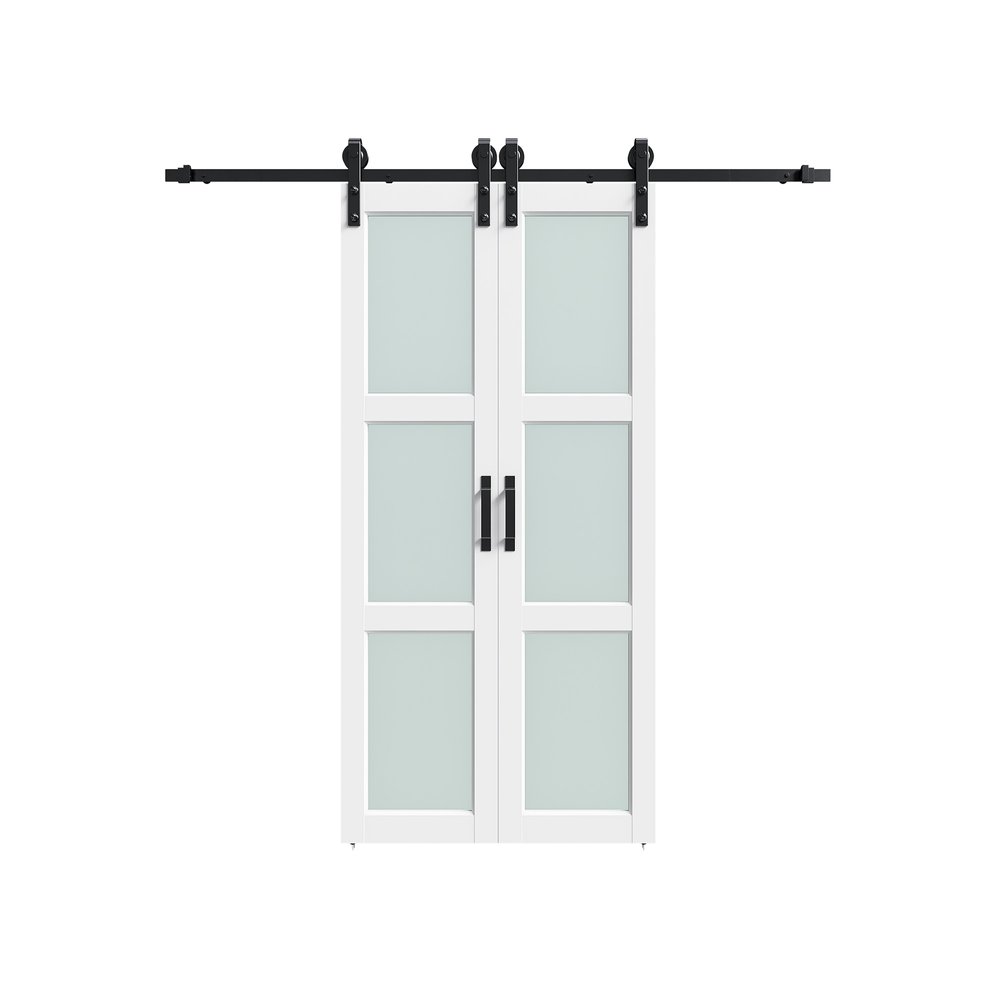 Set Of Two 84" X 48" White Glass Sliding Closet Doors