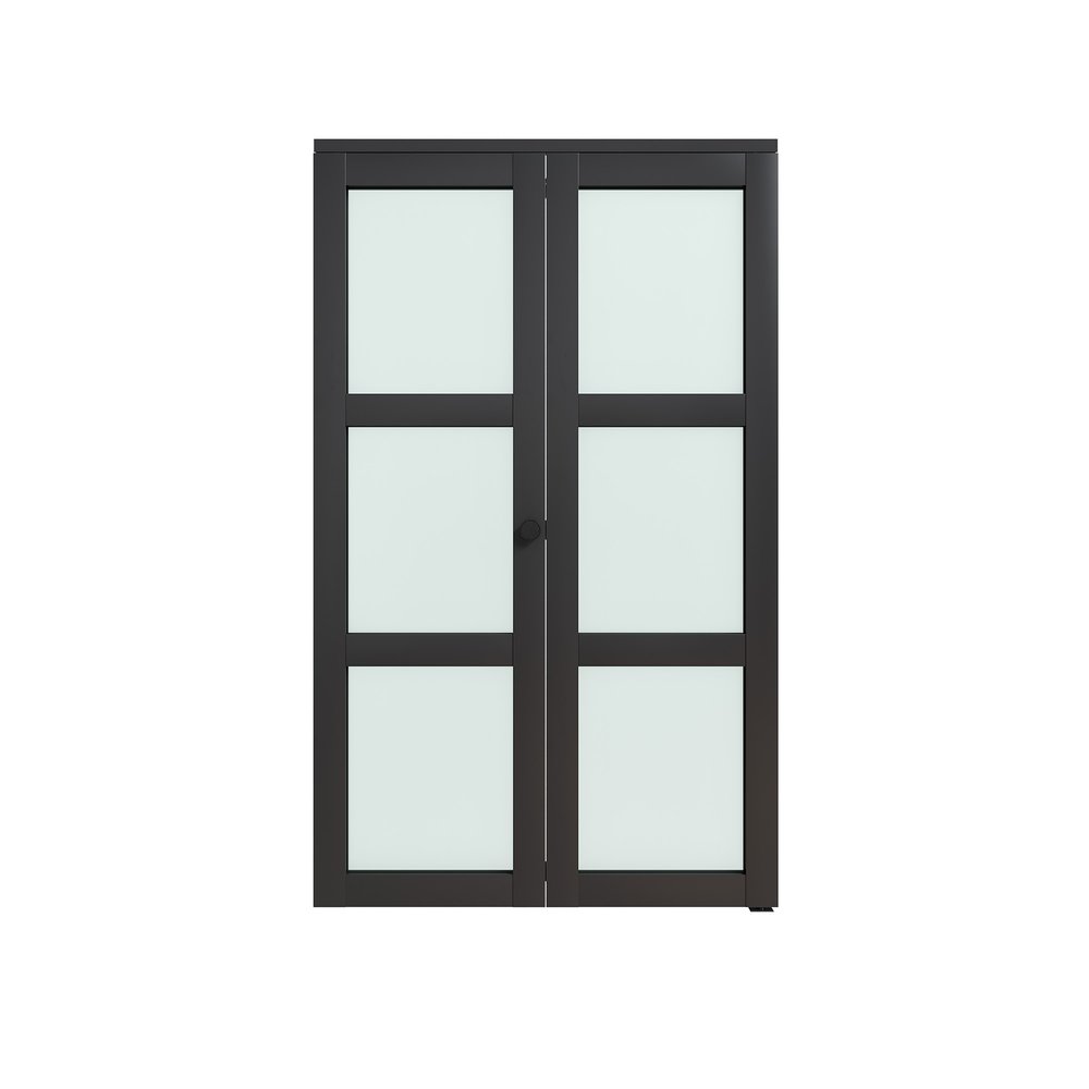 Set Of Two 78" X 36" Black Glass Bi-Fold Door
