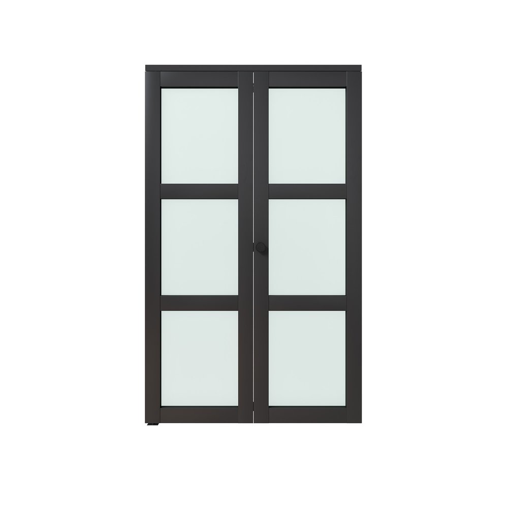 Set Of Two 78" X 36" Black Glass Bi-Fold Door