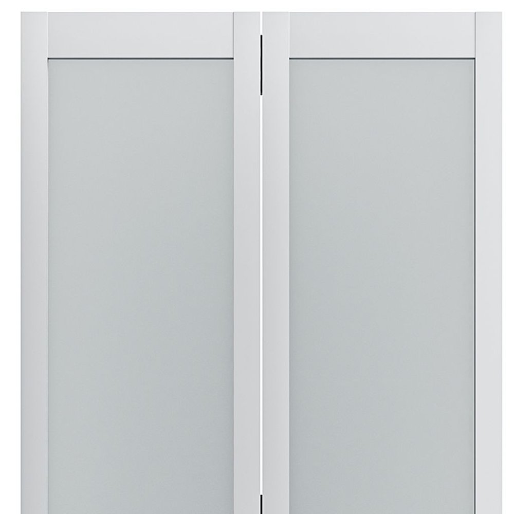 Set Of Two 78" X 42" White Glass Bi-Fold Door